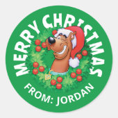 Scooby im Weihnachtskranz | PERSONALISIERT Runder Aufkleber (Vorderseite)