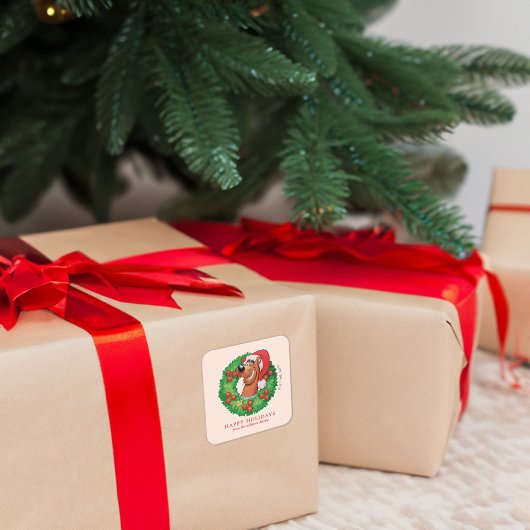 Scooby in Christmas Wreath - Personalized Quadratischer Aufkleber