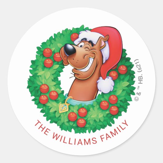 Scooby in Christmas Wreath - Personalized Runder Aufkleber (Vorderseite)