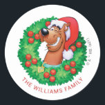 Scooby in Christmas Wreath - Personalized Runder Aufkleber<br><div class="desc">Merry Christmas from Scooby-Dooby Doo!</div>