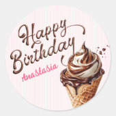 Scoop Ice Cream Girls Birthday Classic Round Stick Runder Aufkleber (Vorderseite)