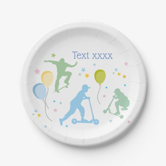 Scooter, Bikes, Skateboards, fahren weiter Pappteller (Vorderseite)