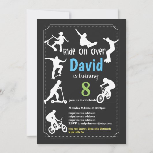 Scooter, Bikes und oder Skateboards, fahren weiter Einladung (Vorderseite)
