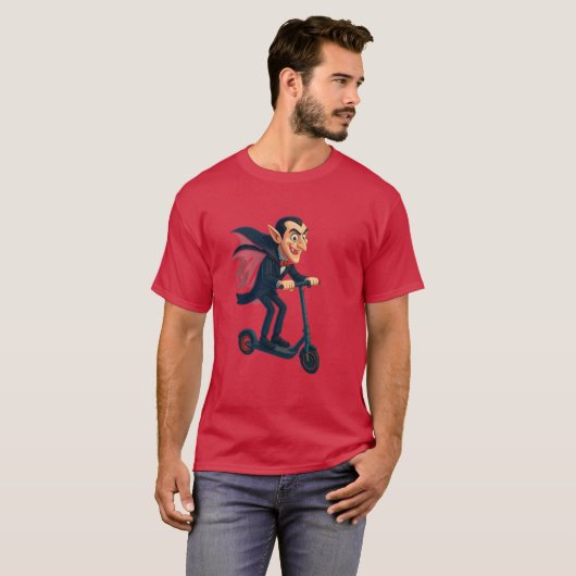 Scooter Dracula Funny toon Vampire on Electric Rid T-Shirt (Vorne ganz)