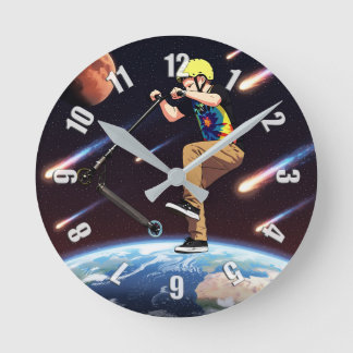 Scooter-Fahren Zu Den Sternen - Rollerfahrer Im We Runde Wanduhr