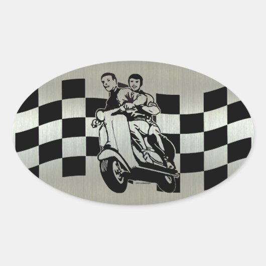 Scooter für Schwarz und Silber-Karo Ovaler Aufkleber (Vorderseite)