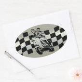 Scooter für Schwarz und Silber-Karo Ovaler Aufkleber (Umschlag)