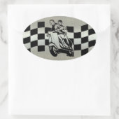 Scooter für Schwarz und Silber-Karo Ovaler Aufkleber (Tasche)
