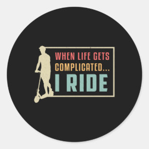 Scooter I Ride Escooter Stunt Retro Vintag Runder Aufkleber