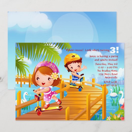 Scooter Tots Einladung (Vorne/Hinten)