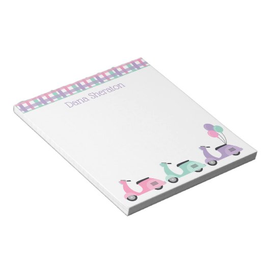 Scooter und Karierte Personalisierte Notepad Notizblock (angewinkelt)