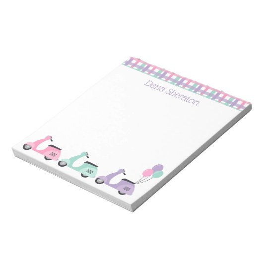 Scooter und Karierte Personalisierte Notepad Notizblock (Rotiert)