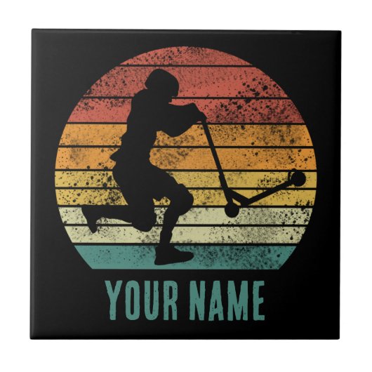 Scooter Vintag Sunset Retro E-Scooter Design Fliese (Vorderseite)