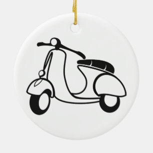 Scooter zeichnend Schwarz-Weiß-Retro Keramik Ornament