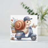 "Scootin’ Snail Mail" Whimsical Greeting Card Karte (Stehend Vorderseite)