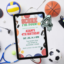 Score I'm Four, Sports 4th Birthday Einladung