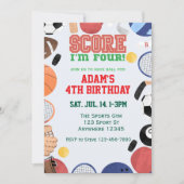 Score I'm Four, Sports 4th Birthday Einladung (Vorderseite)