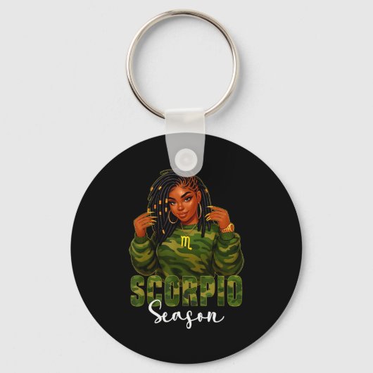 Scoro Season Loc'd Black Woman Camo Zodiac Sign Schlüsselanhänger (Vorderseite)