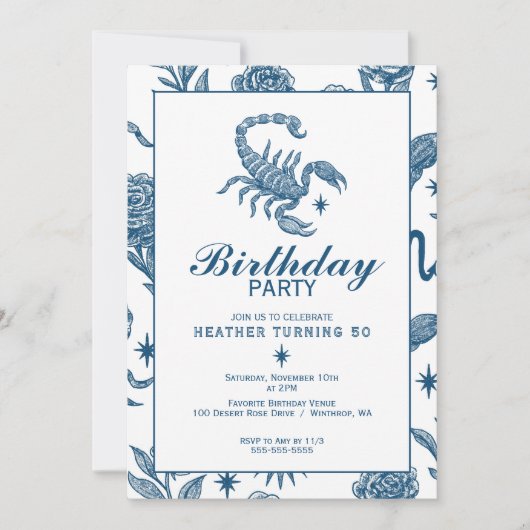 Scorpio Birthday Elegant Toile Scorpions Celestial Einladung (Vorderseite)