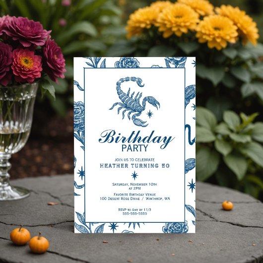 Scorpio Birthday Elegant Toile Scorpions Celestial Einladung