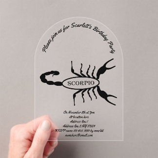 Scorpio Black Scorpion Star Sign Geburtstagsparty Acryleinladungen