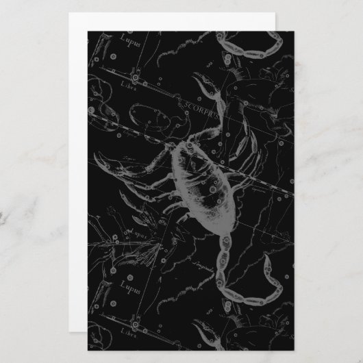 Scorpio Constellation Hevelius 1690 auf Schwarz Briefpapier (Vorne/Hinten)