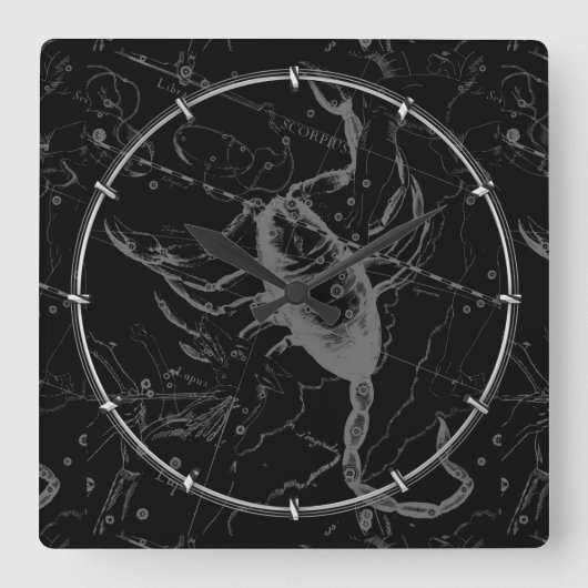 Scorpio Constellation Hevelius 1690 Engraving Quadratische Wanduhr (Vorderseite)