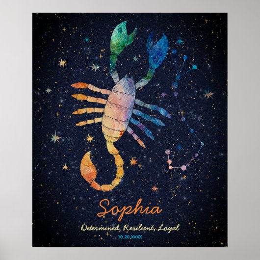 Scorpio Constellation Zodiac Aquarellgalaxie Poster (Vorne)