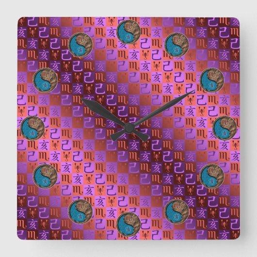 Scorpio & Earth Boar Quadratische Wanduhr (Vorderseite)