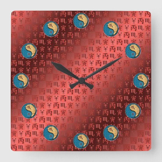 Scorpio & Fire Tiger Quadratische Wanduhr (Vorderseite)