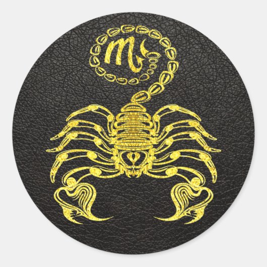 Scorpio Gold auf Leder Runder Aufkleber (Vorderseite)