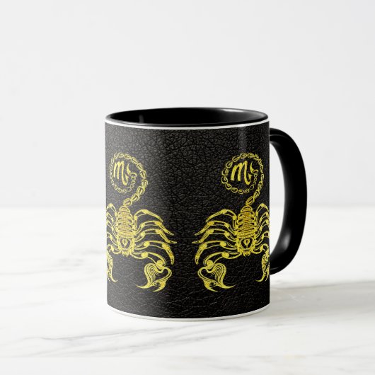 Scorpio Gold auf Leder Tasse (VorderseiteRechts)