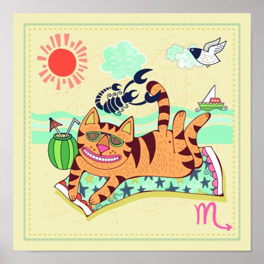 Scorpio Katze Zodiac Kinderzimmer drucken Poster (Vorne)