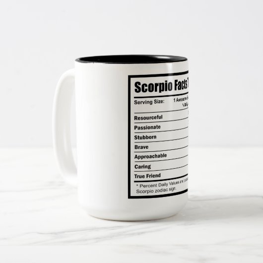 Scorpio Nutrition Fakten Zweifarbige Tasse (Vorderseite Links)