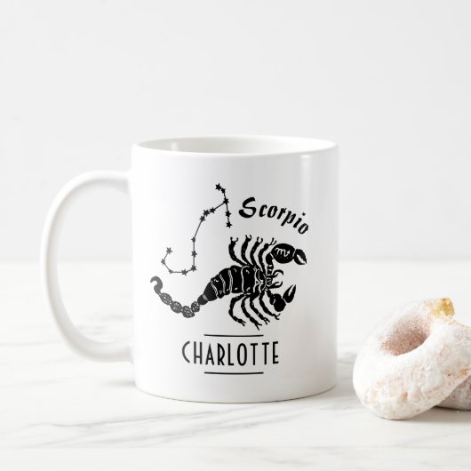 Scorpio Skorpion Konstellation mit Namen Geburtsta Kaffeetasse (Mit Donut)