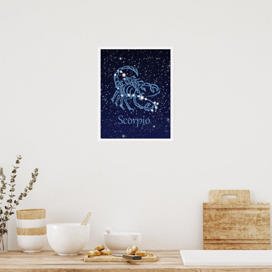 Scorpio-Sternbild und Zodiaka-Zeichen mit Sternen Poster (Küche)
