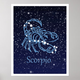 Scorpio-Sternbild und Zodiaka-Zeichen mit Sternen Poster