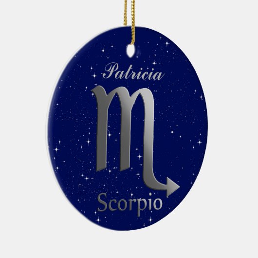 Scorpio Sun Zeichen mit Name Keramik Ornament (Rechts)