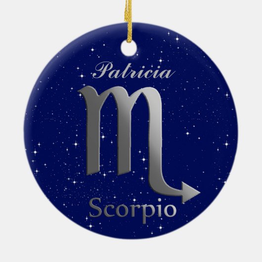 Scorpio Sun Zeichen mit Name Keramik Ornament (Hinten)