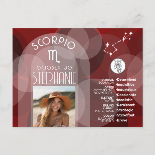 Scorpio Zodiac Astrologie Foto Custom Geburtsdatum Postkarte (Vorderseite)