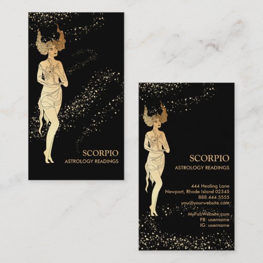 *~* SCORPIO Zodiac Astrologie Lesen Schwarzes Gold Visitenkarte (Vorne/Hinten)