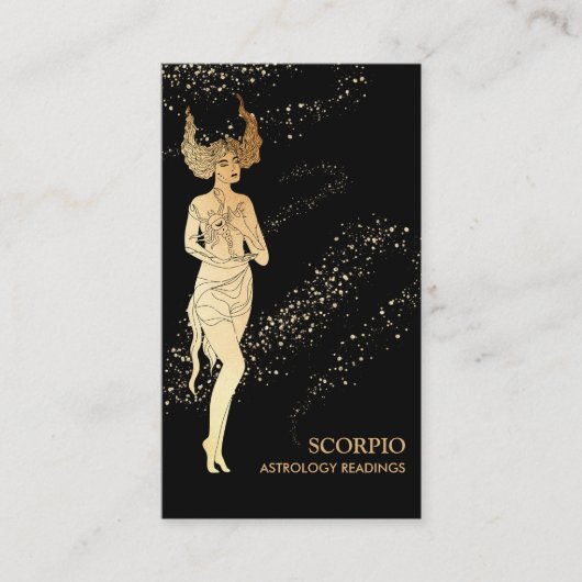 *~* SCORPIO Zodiac Astrologie Lesen Schwarzes Gold Visitenkarte (Vorderseite)