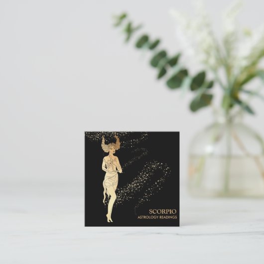 *~* SCORPIO Zodiac Astrologie Readings on Black Quadratische Visitenkarte (Stehend Vorderseite)