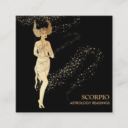 *~* SCORPIO Zodiac Astrologie Readings on Black Quadratische Visitenkarte (Vorderseite)