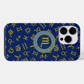 Scorpio Zodiac+Astrologie Symbole Muster Gld+Blues iPhone Hülle (Rückseite (Horizontal))