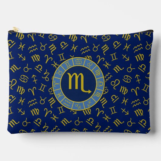 Scorpio Zodiac+Astrologie Symbole Muster Gld+Blues Zubehörtasche (Vorderseite)