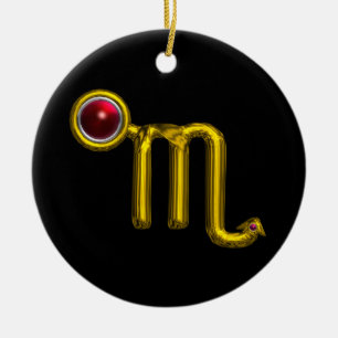 SCORPIO ZODIAC BIRTHDAY JEWEL Red Grenade Gold Keramikornament