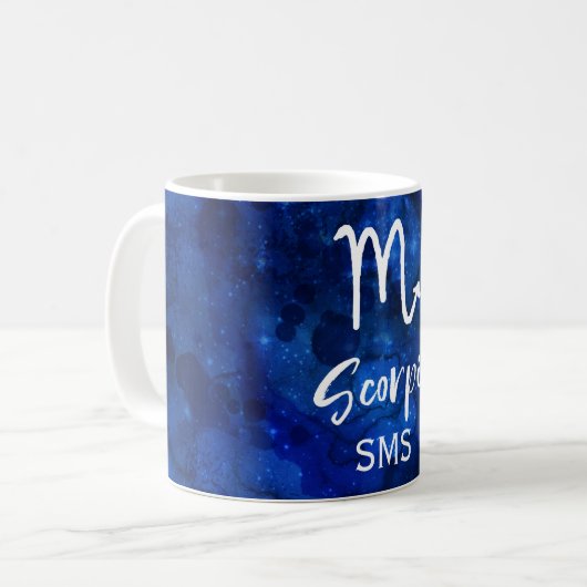 Scorpio Zodiac Constellation Blue Galaxy Monogramm Kaffeetasse (Vorderseite Links)
