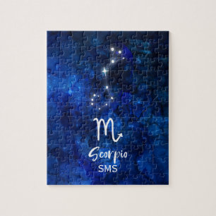 Scorpio Zodiac Constellation Blue Galaxy Monogramm Puzzle