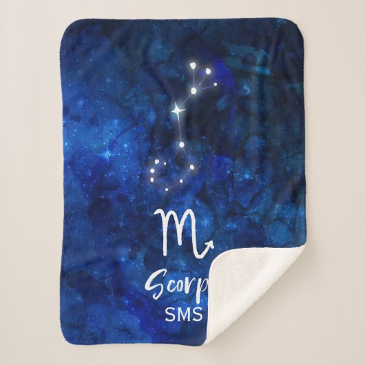 Scorpio Zodiac Constellation Blue Galaxy Monogramm Sherpadecke (Vorderseite)
